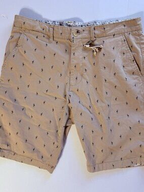 Denim & Flower Ricky Singh Shorts‎ Mens 32 Tan Blue Flamingo Contrast Cuff Beach